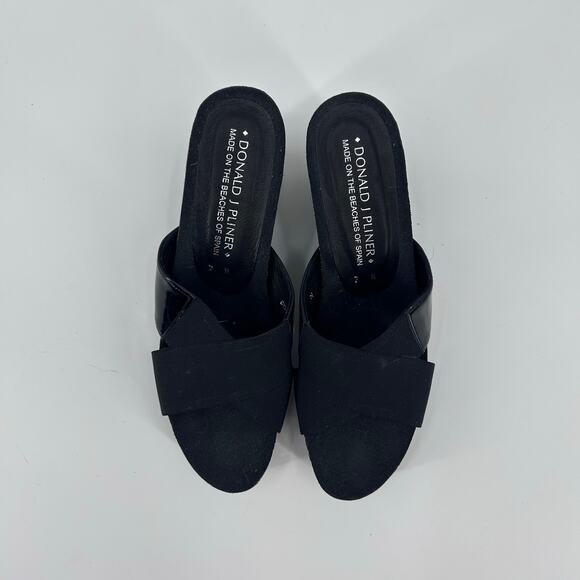 Donald J Pliner Bosna Black Criss-Cross Wedge Slide Sandals Platform Womens 7 - Picture 7 of 11